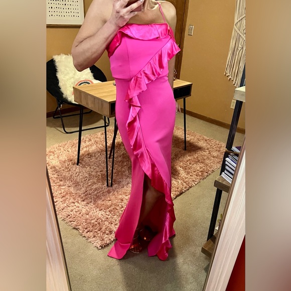 Prom Gala Hot Neon Pink Ruffle Dress size 4/6 M - Picture 1 of 5